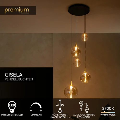 Lucide GISELA - Pendelleuchten - Ø 57 cm - LED Dim. - 2700K - Mit austauschbarem LED-Modul - Amber - Premium - USP